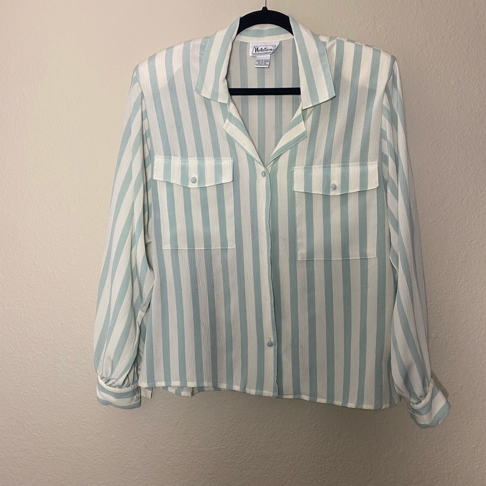Blue and white stripped button up